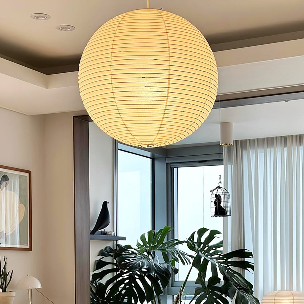 Ribbed Rice Paper Globe Pendant Lamp