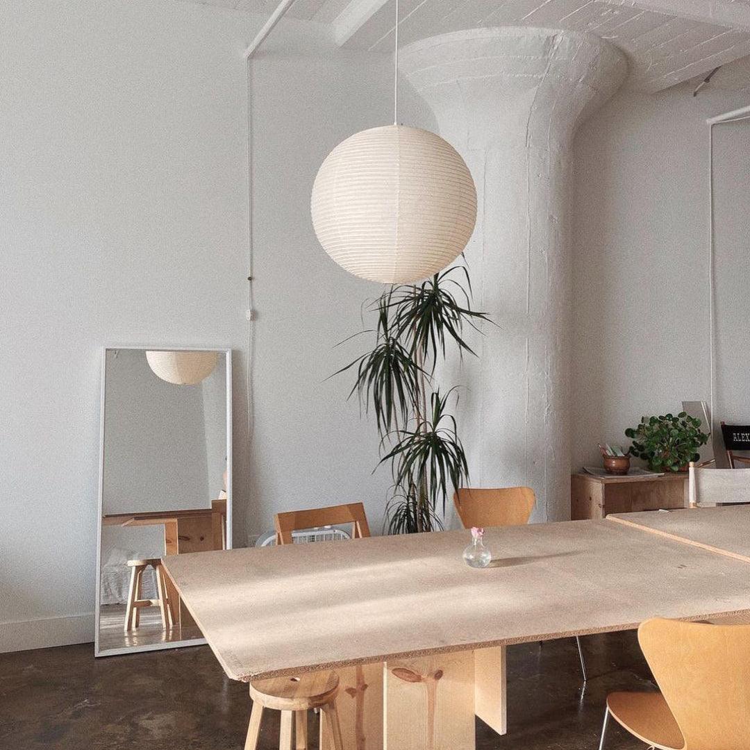 Ribbed Rice Paper Globe Pendant Lamp