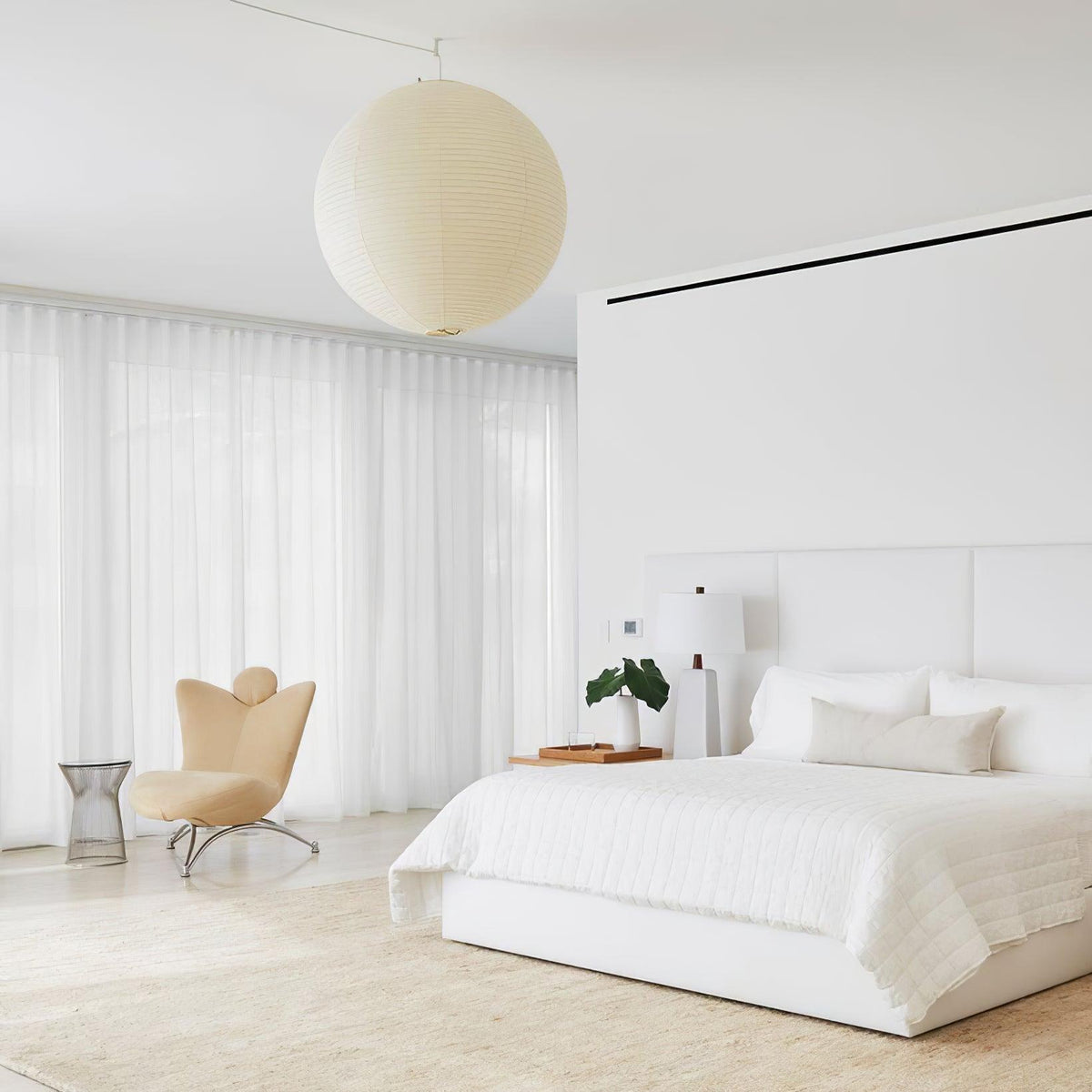 Ribbed Rice Paper Globe Pendant Lamp
