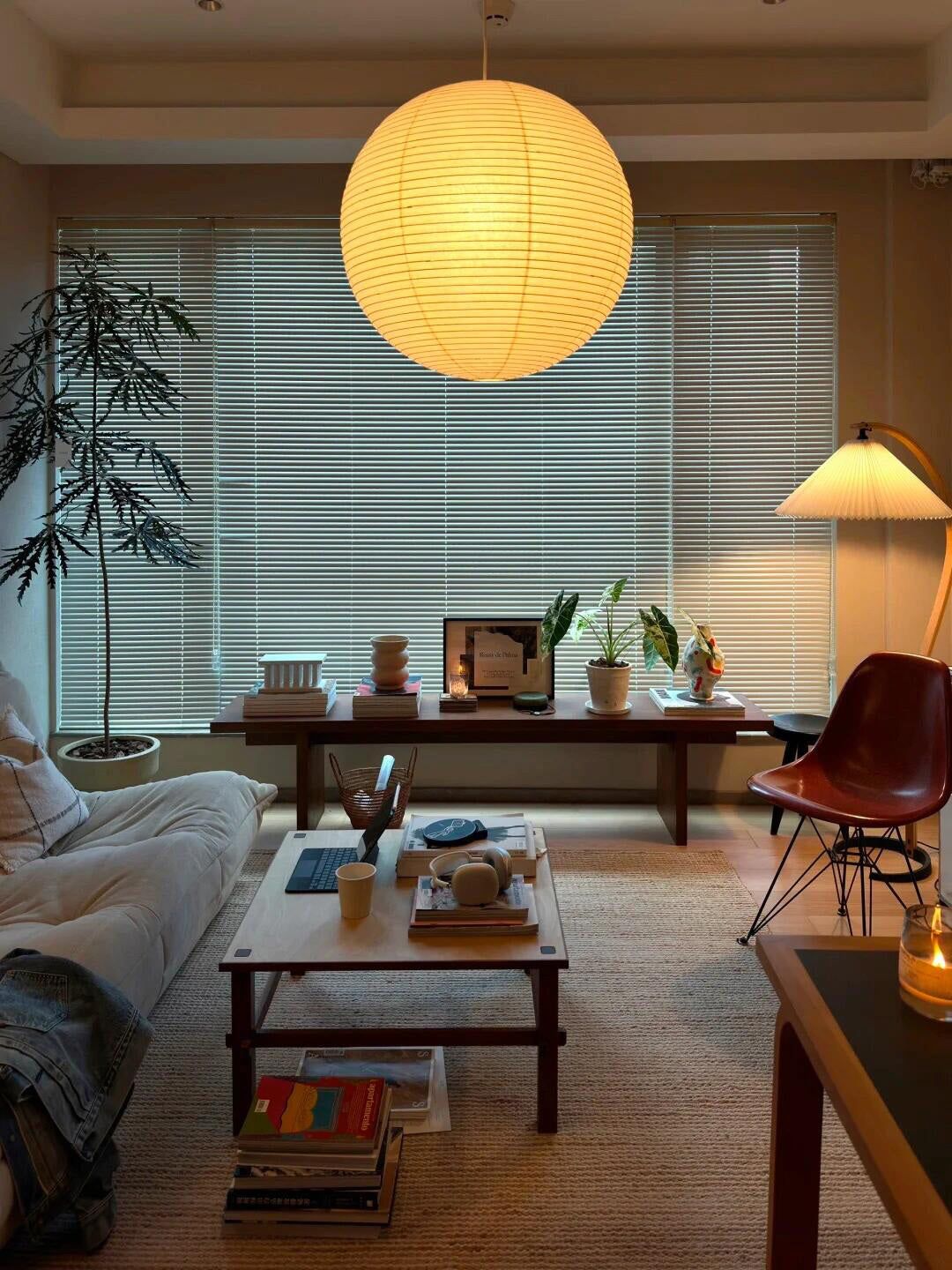Ribbed Rice Paper Globe Pendant Lamp