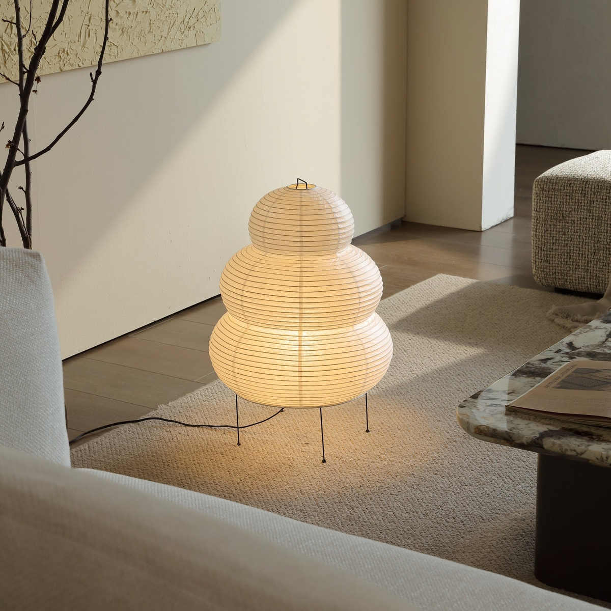 Three-Tier Rice Paper Globe Table Lamp