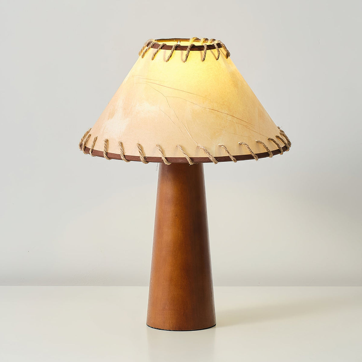 Tapered Walnut Column Linen Table Lamp