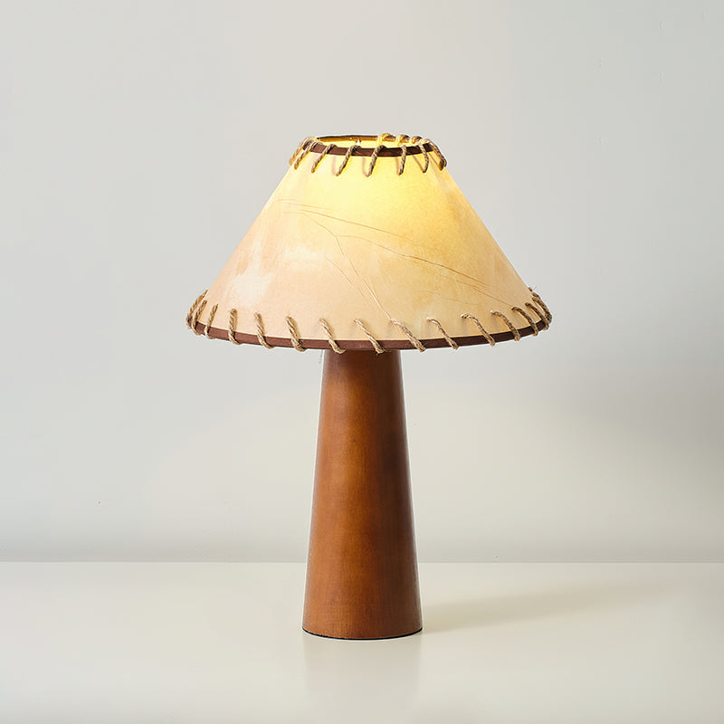 Tapered Walnut Column Linen Table Lamp