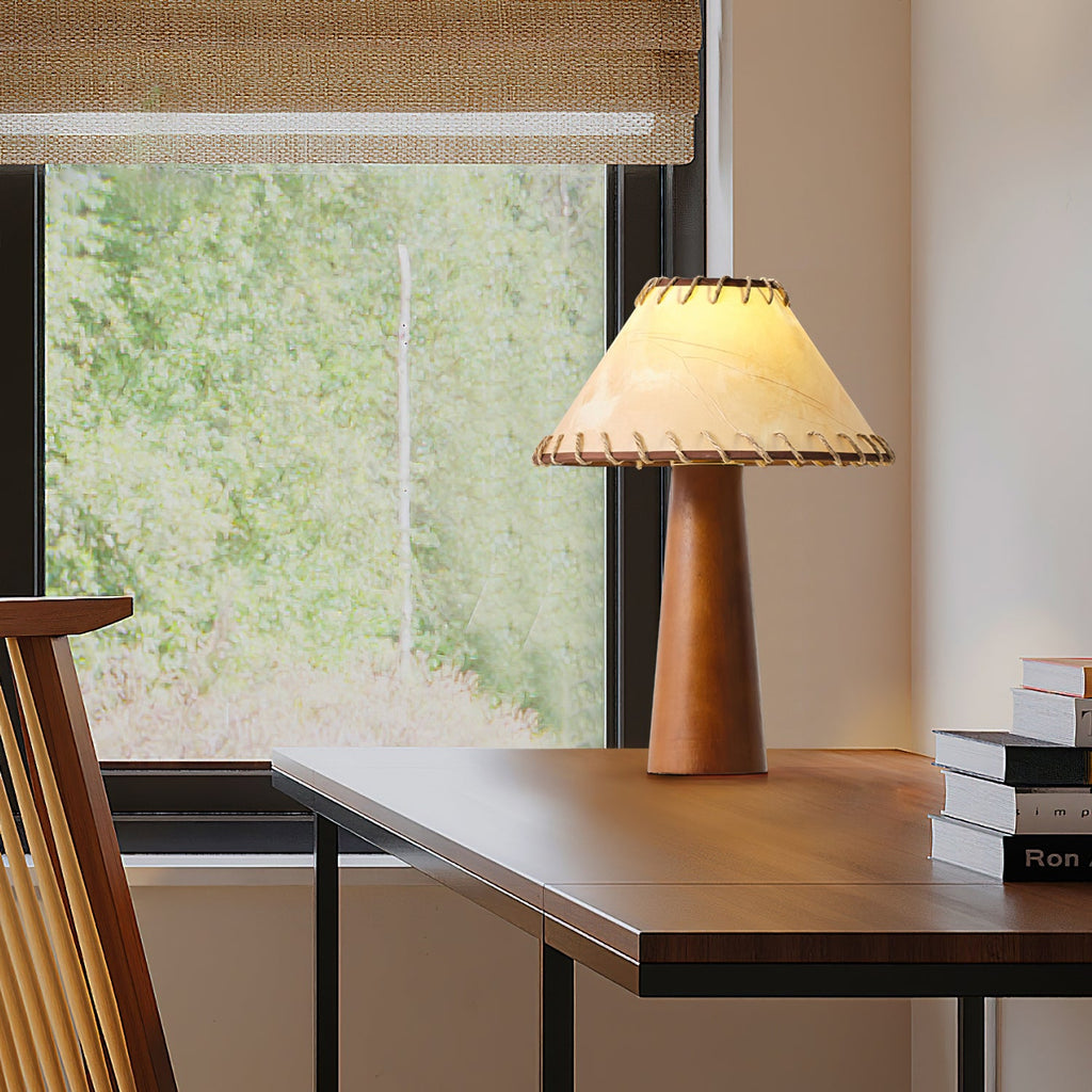 Tapered Walnut Column Linen Table Lamp
