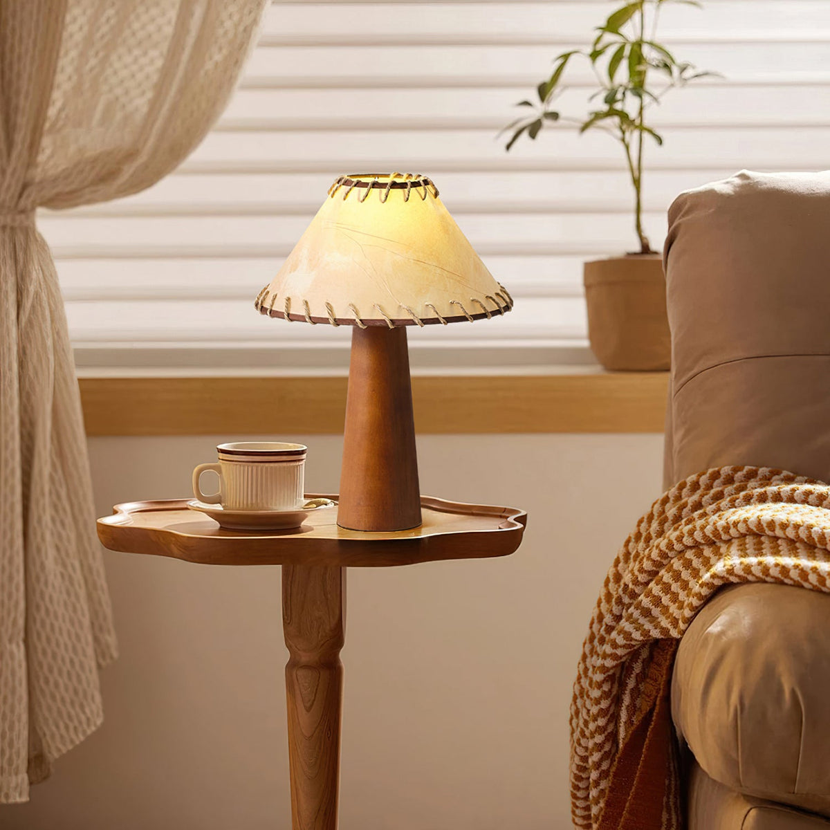 Tapered Walnut Column Linen Table Lamp
