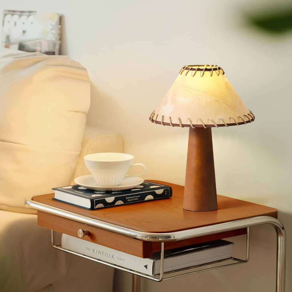 Tapered Walnut Column Linen Table Lamp