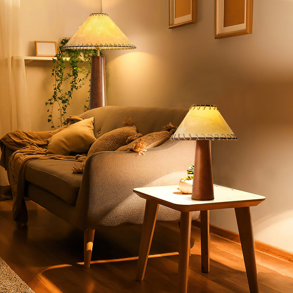 Tapered Walnut Column Linen Table Lamp