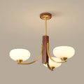 Three-Arm Walnut & Brass Glass Shade Chandelier