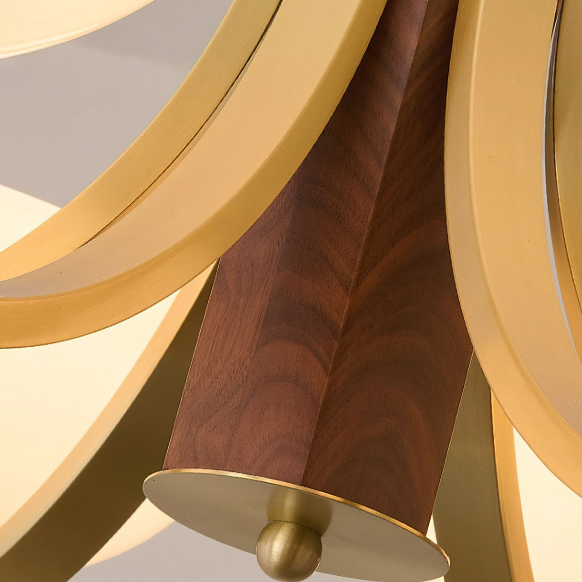 Three-Arm Walnut & Brass Glass Shade Chandelier