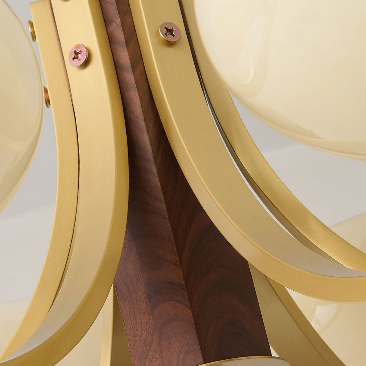 Three-Arm Walnut & Brass Glass Shade Chandelier