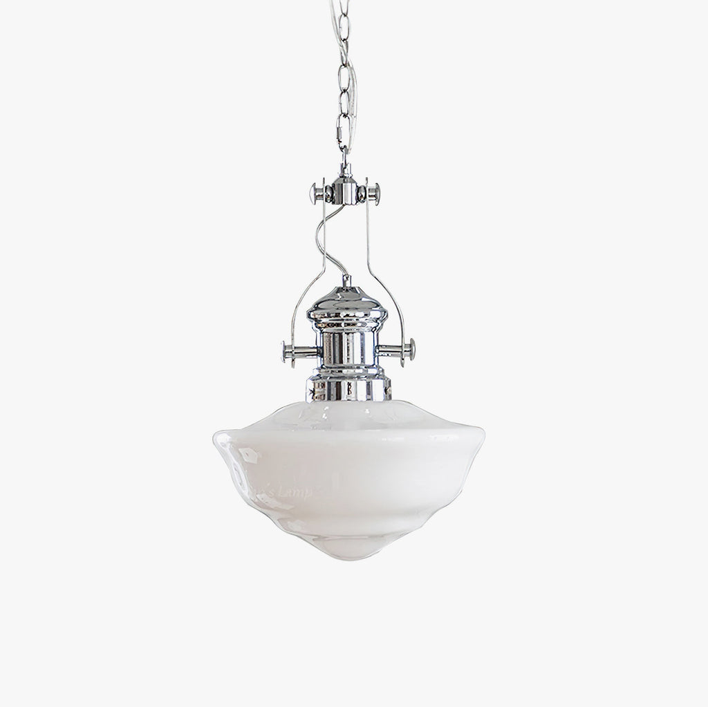 Chrome & White Glass Bowl Chain Pendant