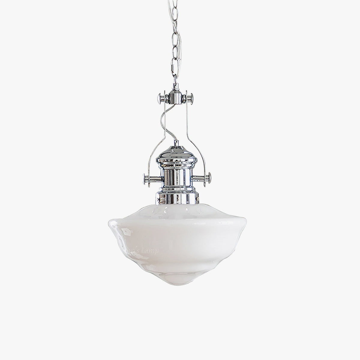 Chrome & White Glass Bowl Chain Pendant
