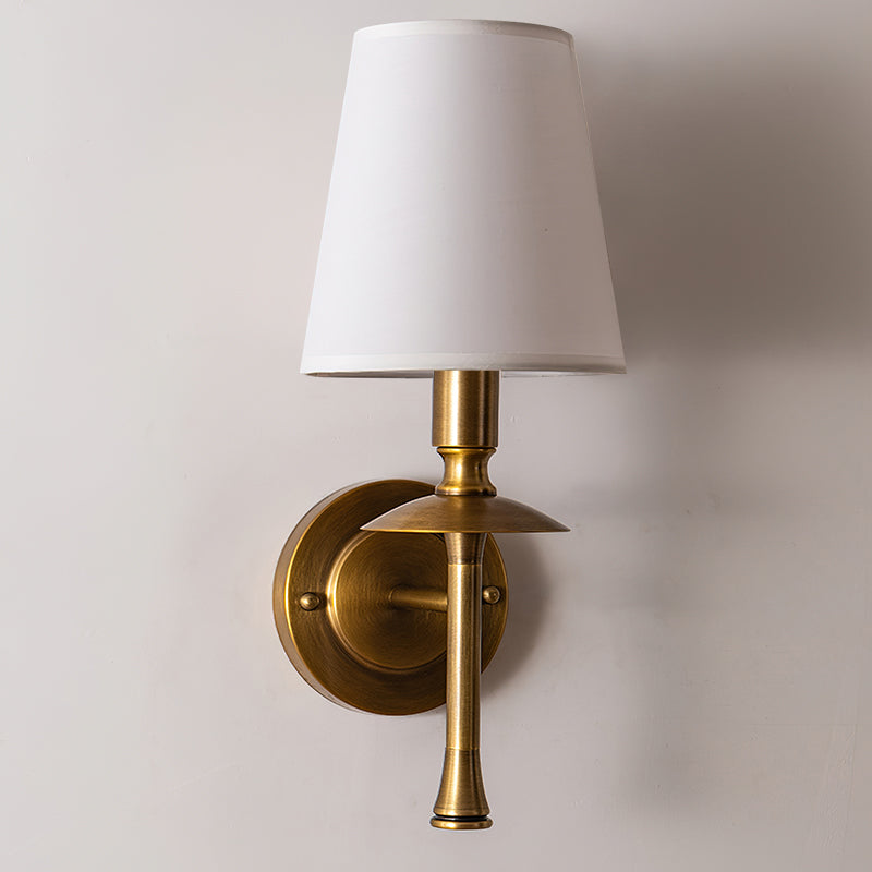 Slim Brass Stem Linen Wall Light