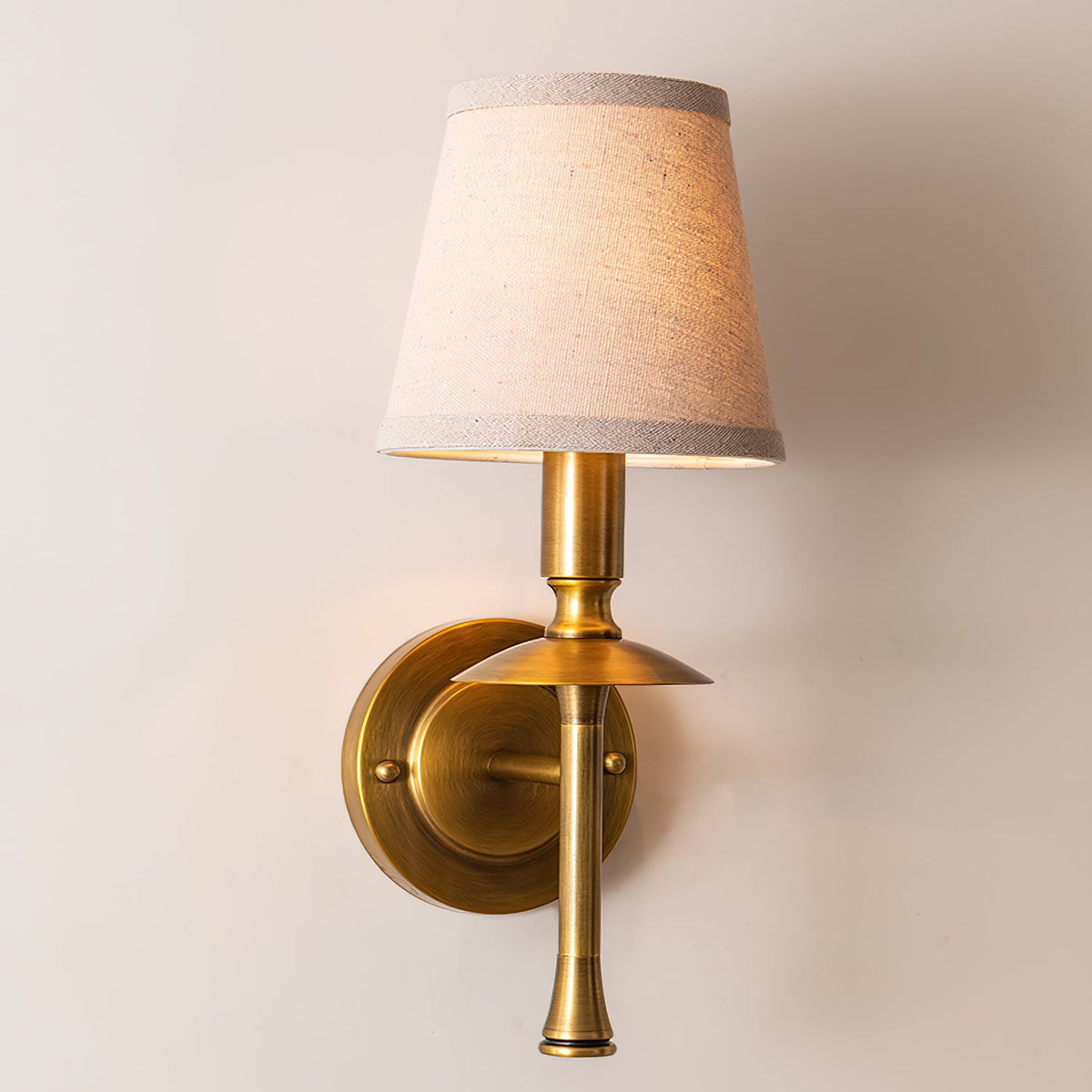 Slim Brass Stem Linen Wall Light