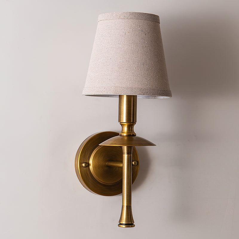 Slim Brass Stem Linen Wall Light