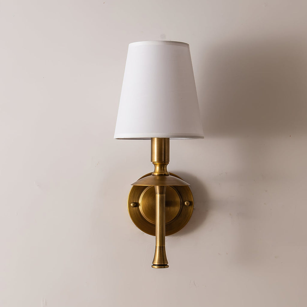 Slim Brass Stem Linen Wall Light