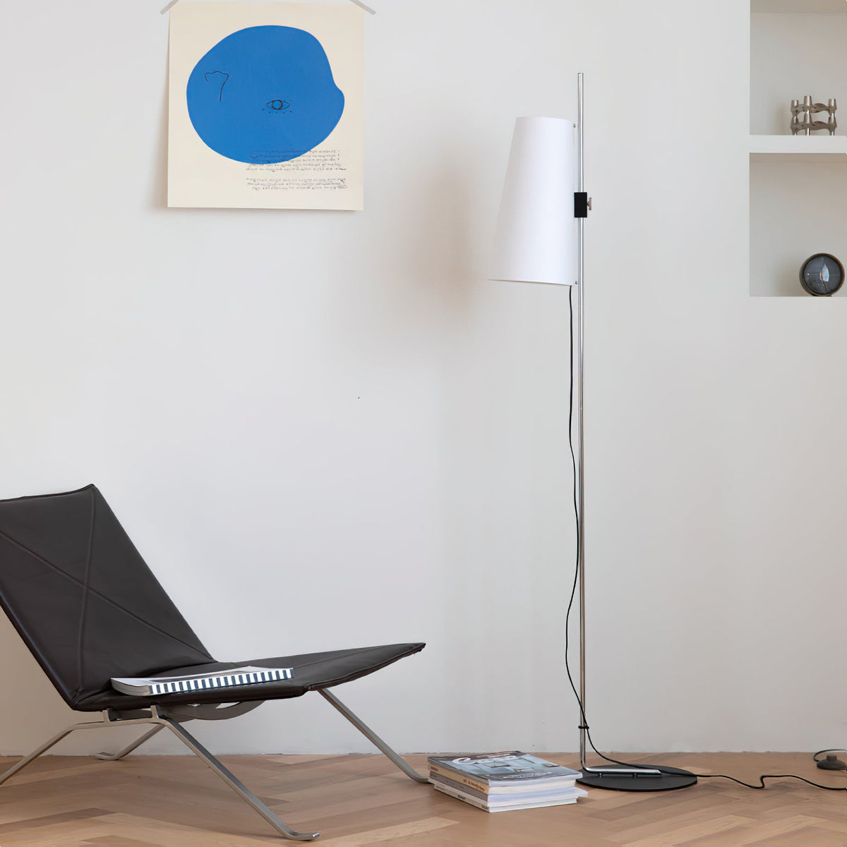 Tapered Rice Paper Shade Chrome Floor Lamp