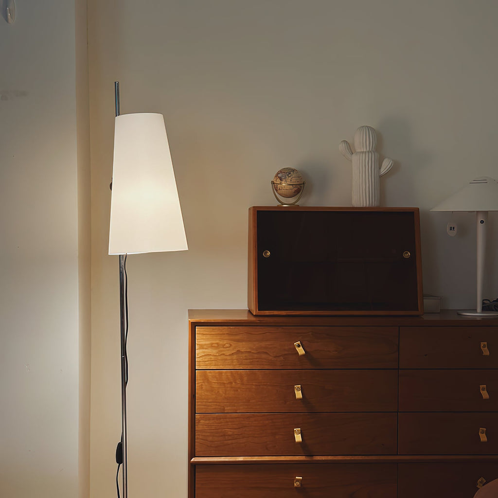 Tapered Rice Paper Shade Chrome Floor Lamp