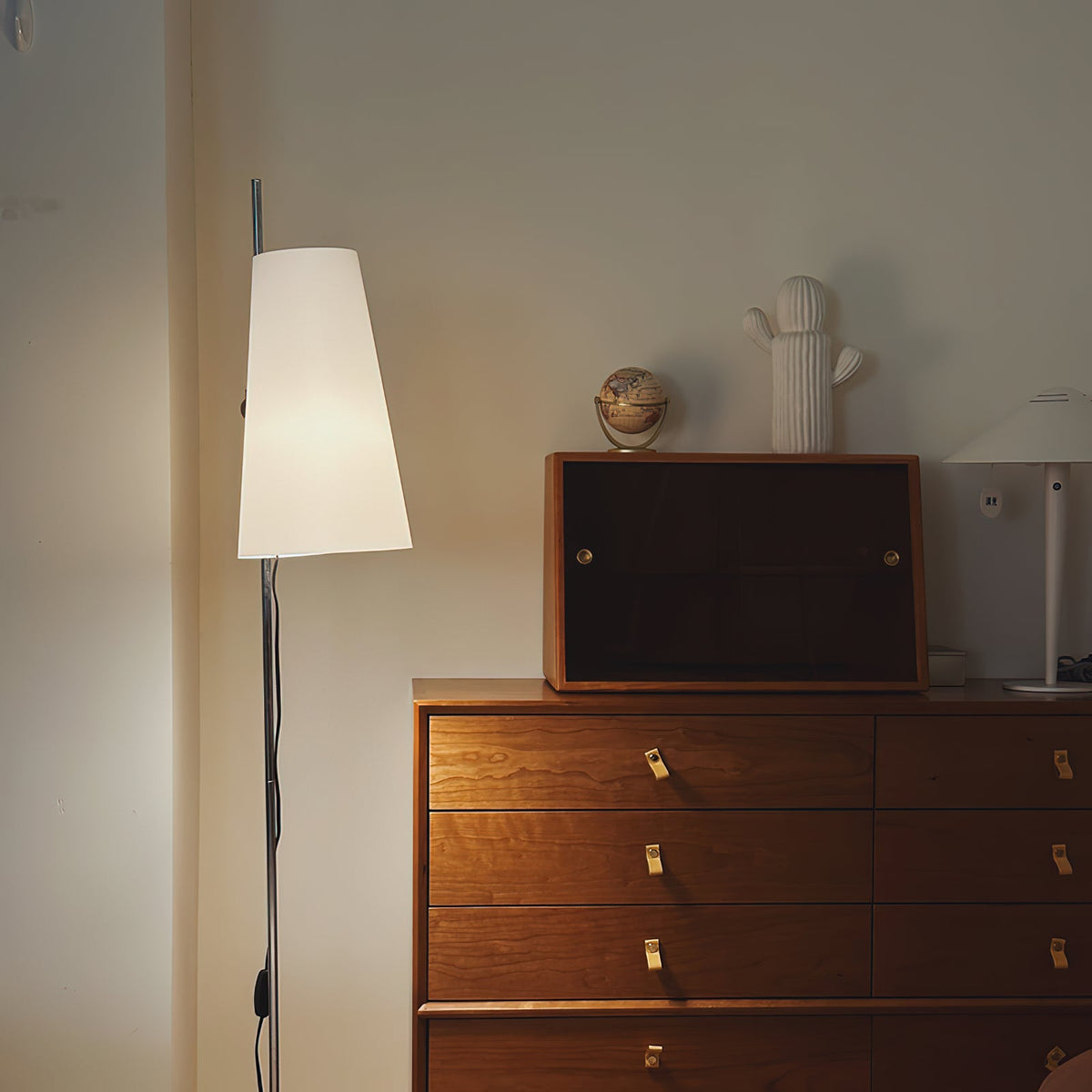 Tapered Rice Paper Shade Chrome Floor Lamp