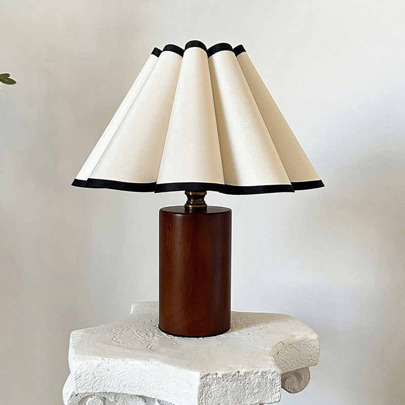 Pleated Shade Walnut Base Table Lamp