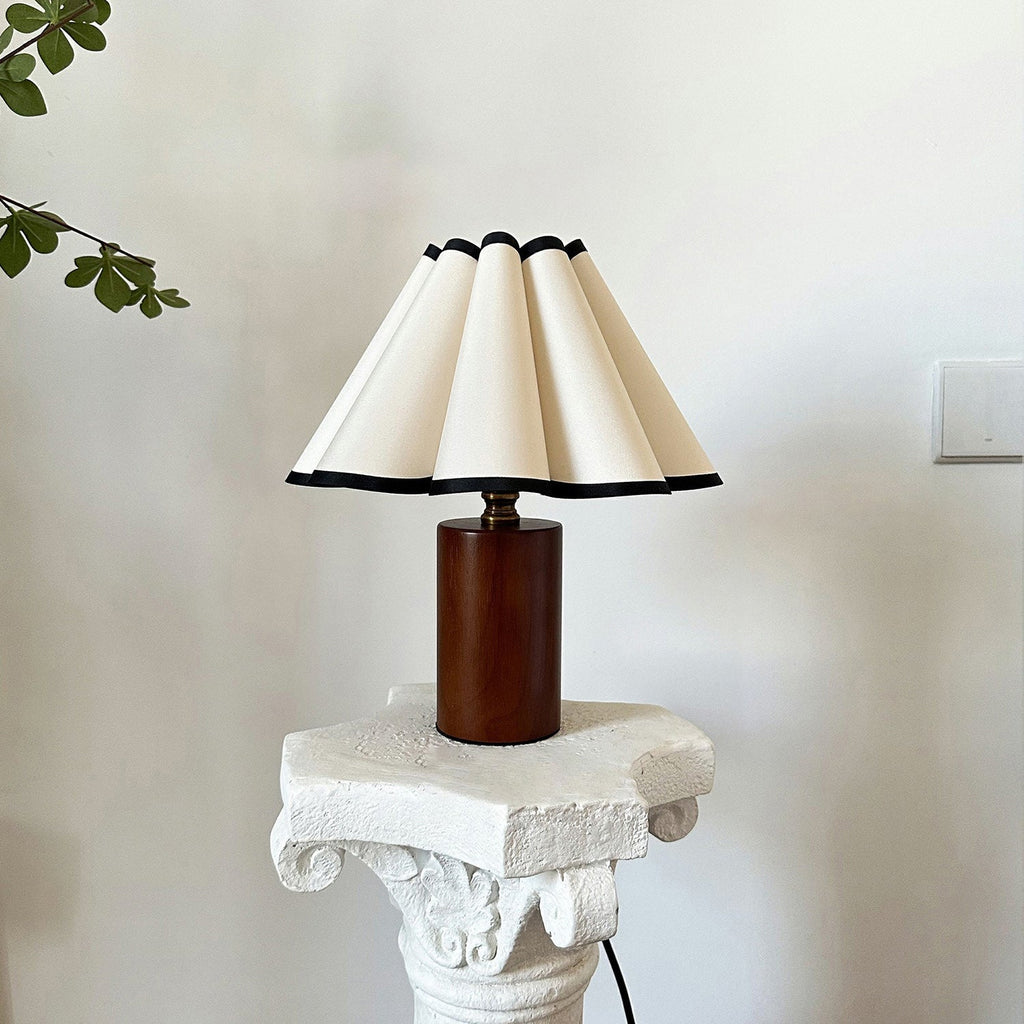 Pleated Shade Walnut Base Table Lamp