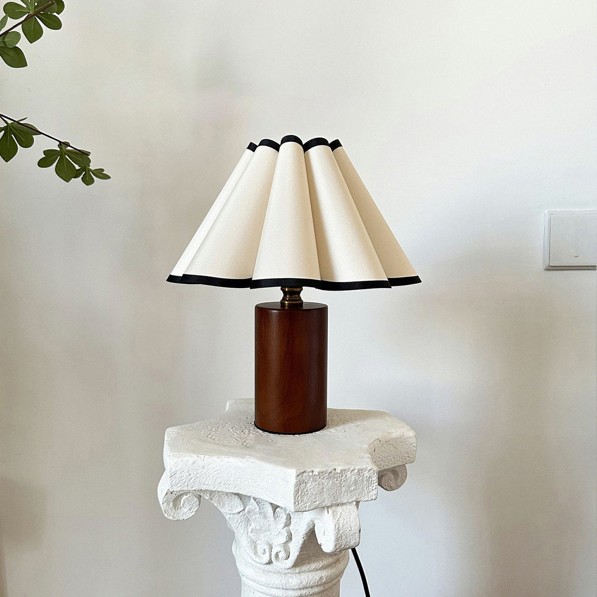 Pleated Shade Walnut Base Table Lamp