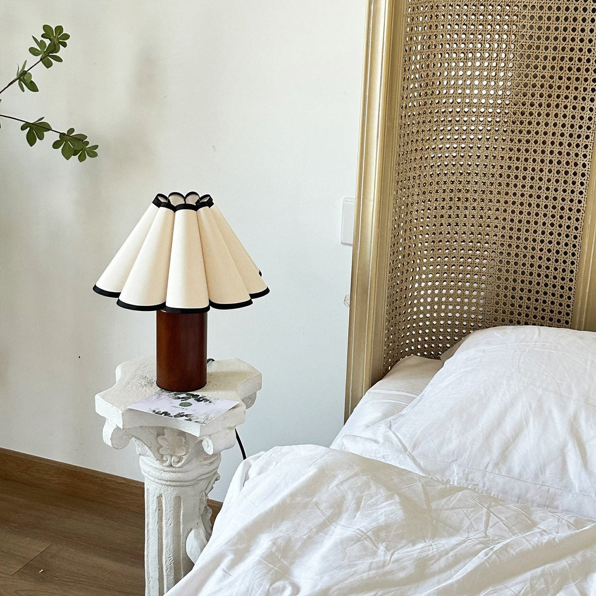 Pleated Shade Walnut Base Table Lamp