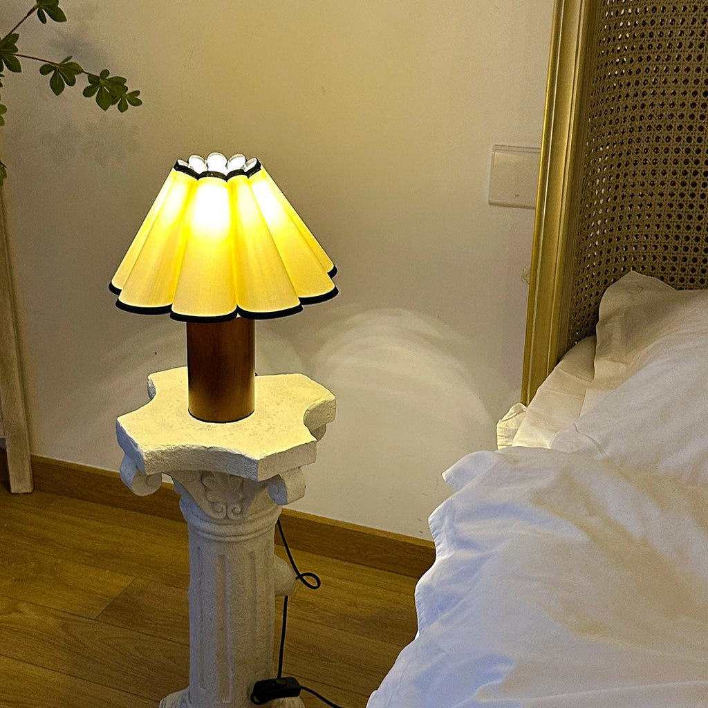 Pleated Shade Walnut Base Table Lamp