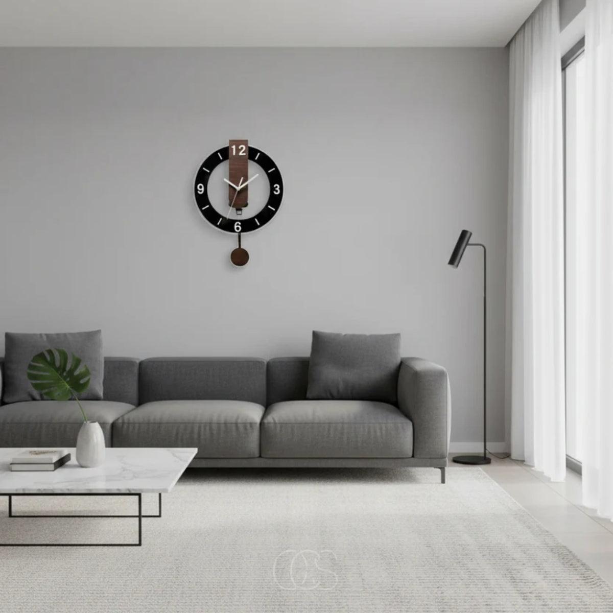 Mid Century Silent Pendulum Wall Clock For Living Room With Silent Movement