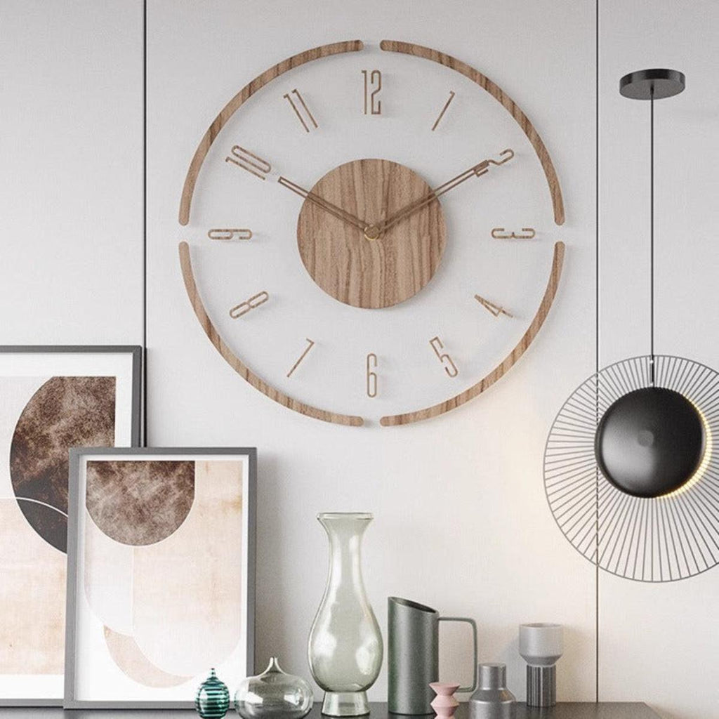 Mid Century Wooden Styled Nordic Wall Clock With Silent Design