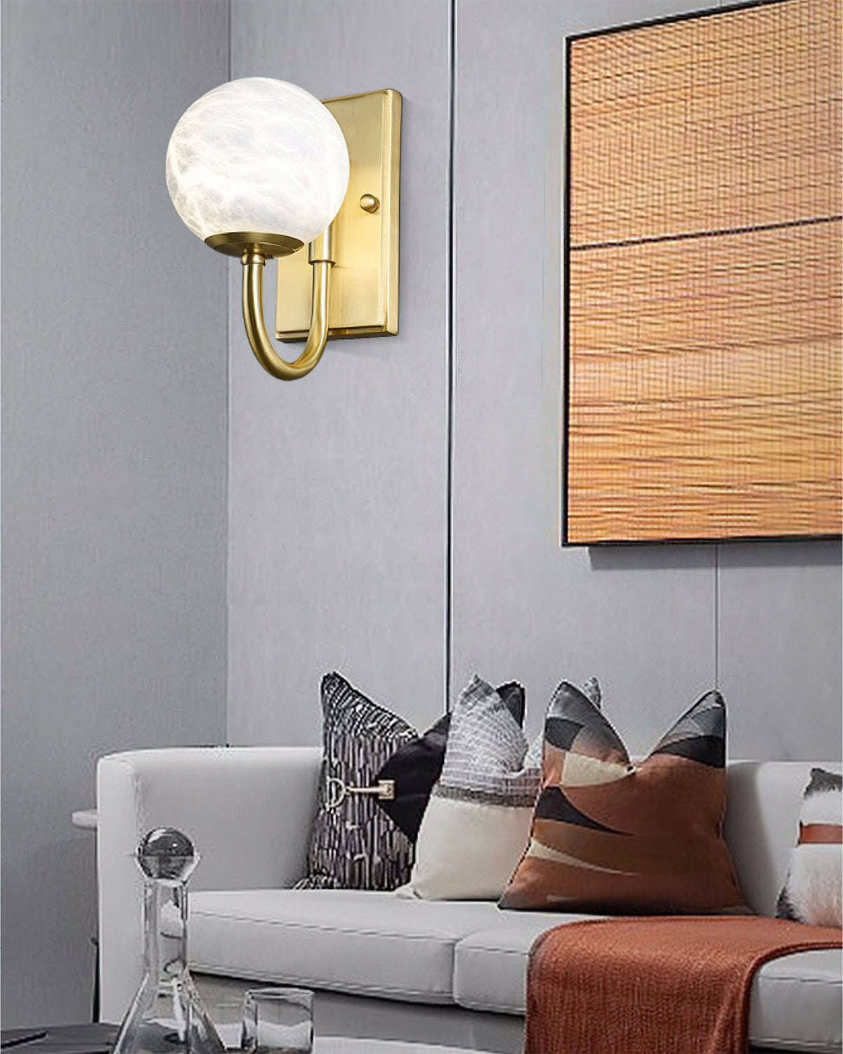 Alabaster Globe Curved Arm Wall Lamp
