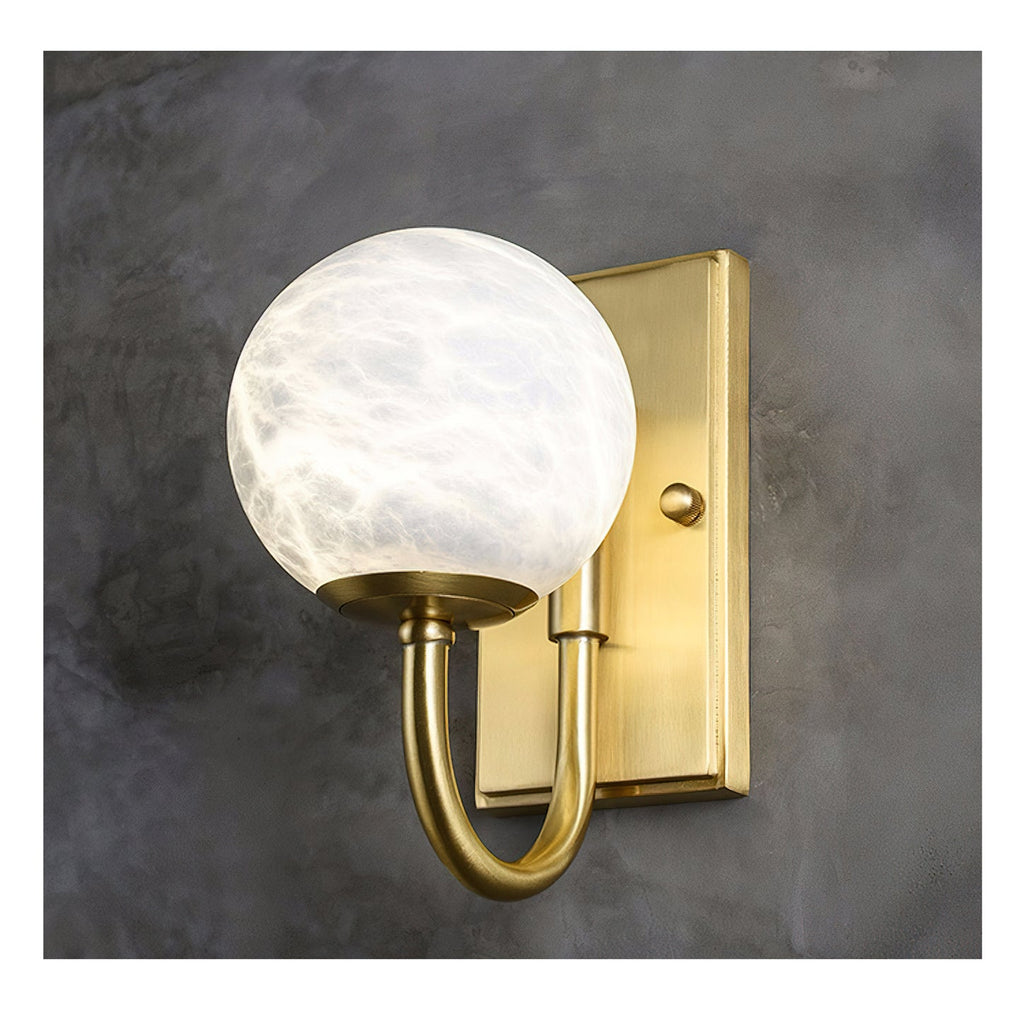Alabaster Globe Curved Arm Wall Lamp