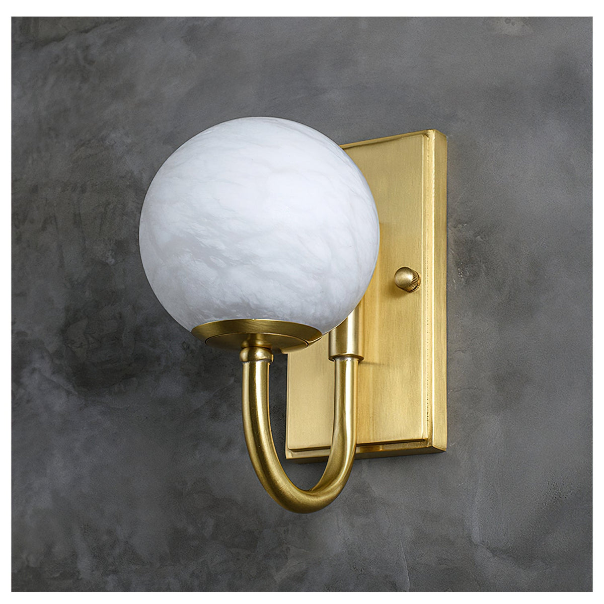 Alabaster Globe Curved Arm Wall Lamp