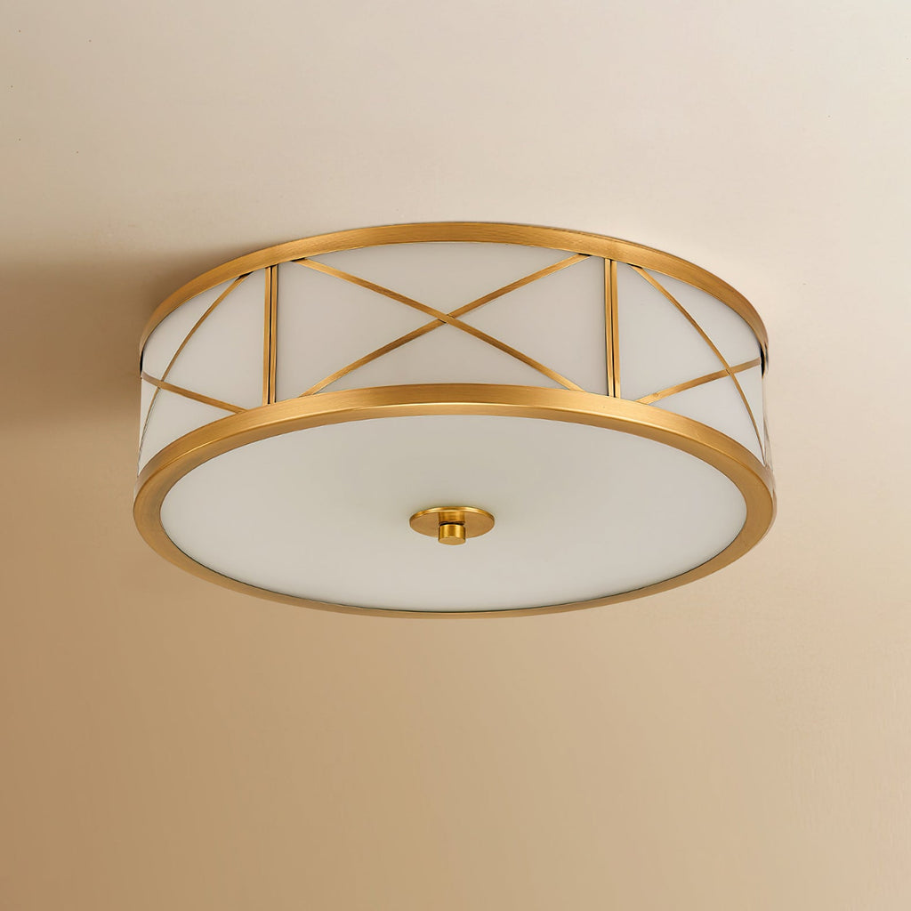Crisscross Brass Frosted Glass Flush Ceiling Light