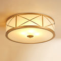 Crisscross Brass Frosted Glass Flush Ceiling Light