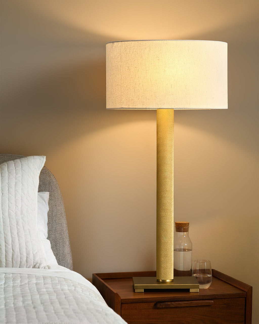 Linen Drum Shade Square Base Table Lamp