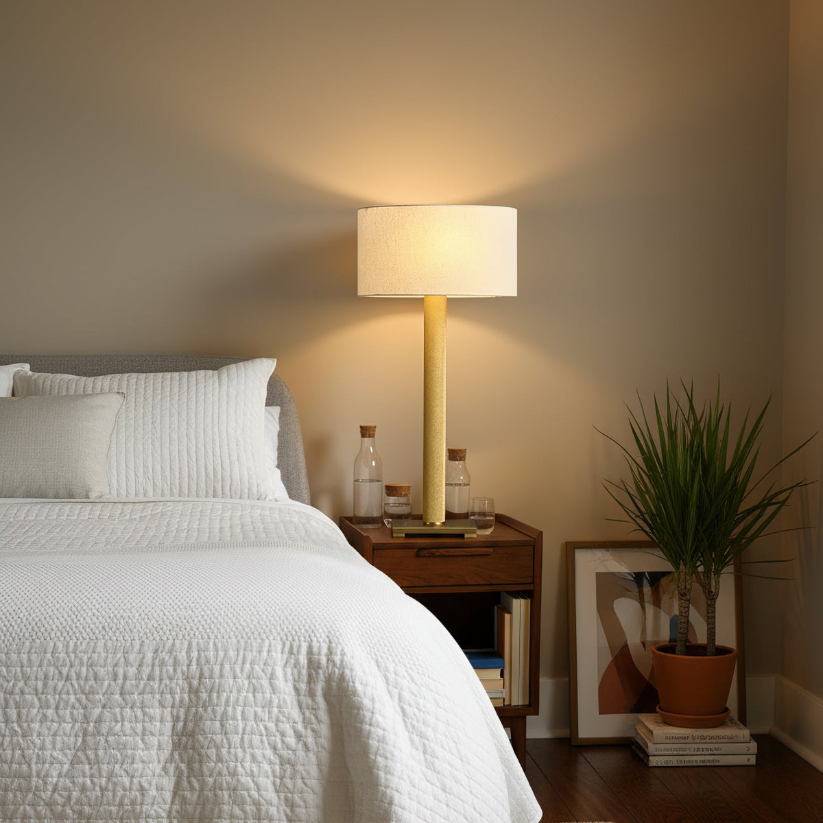 Linen Drum Shade Square Base Table Lamp