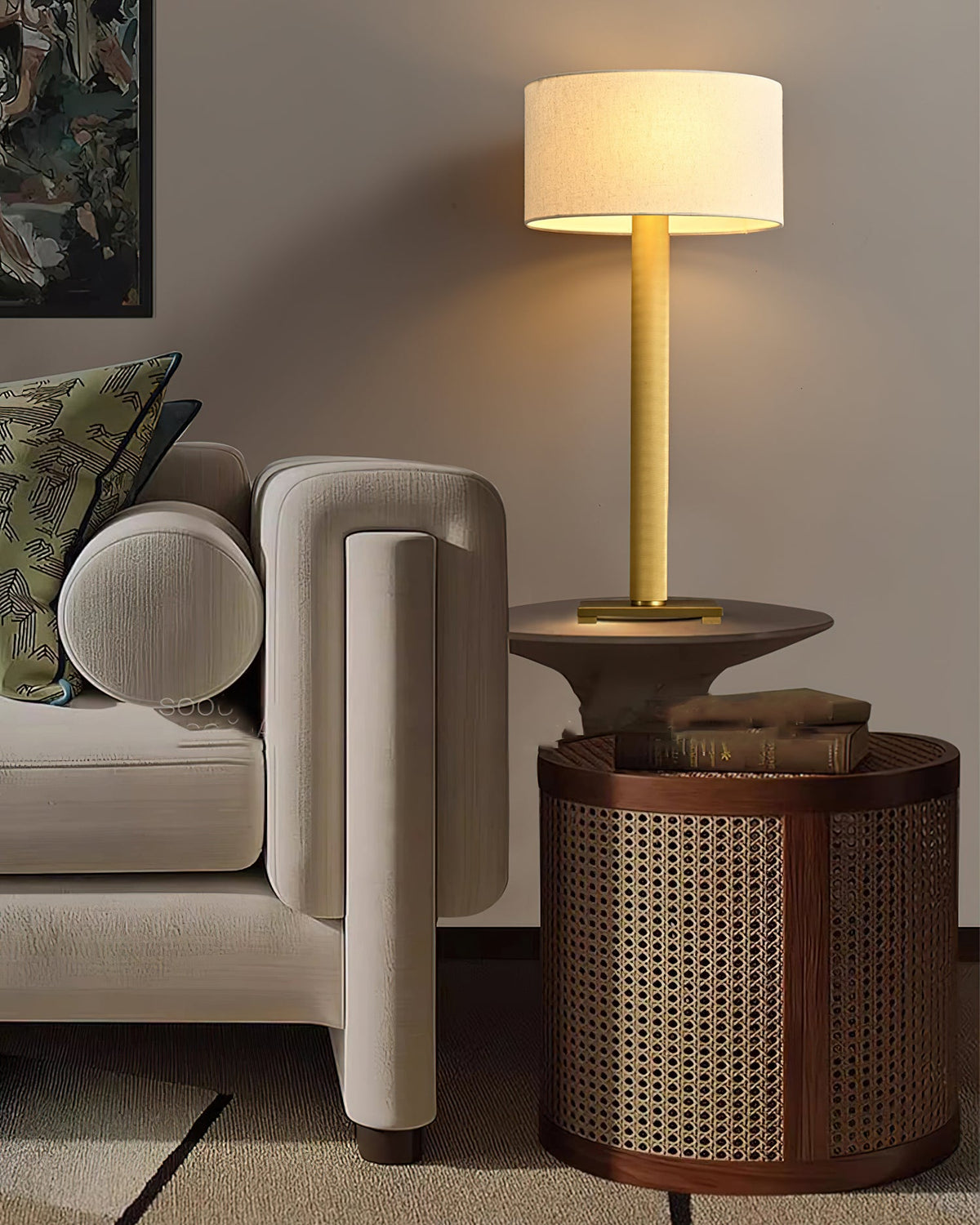 Linen Drum Shade Square Base Table Lamp