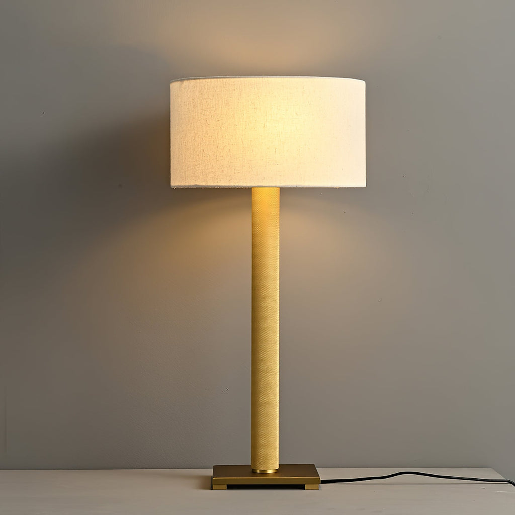 Linen Drum Shade Square Base Table Lamp