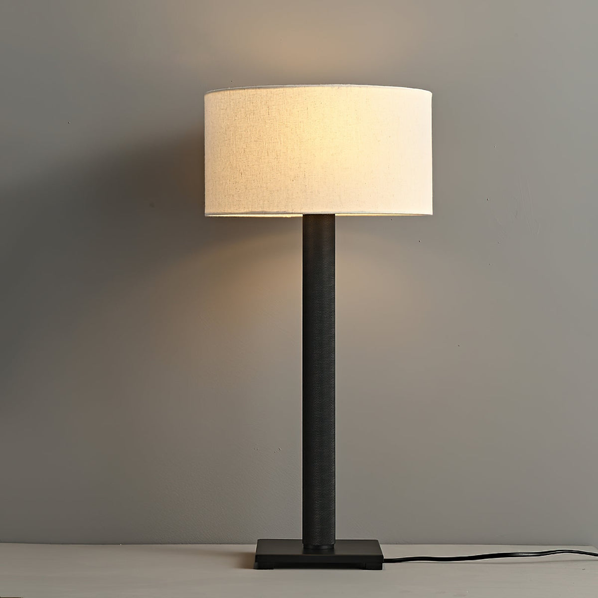 Linen Drum Shade Square Base Table Lamp