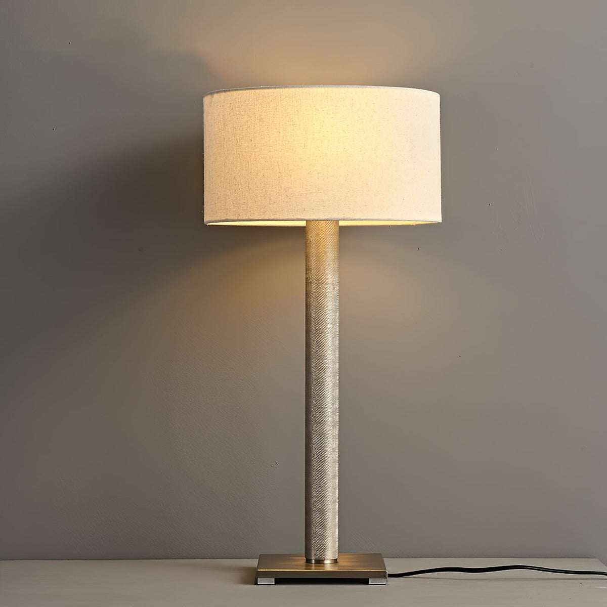 Linen Drum Shade Square Base Table Lamp