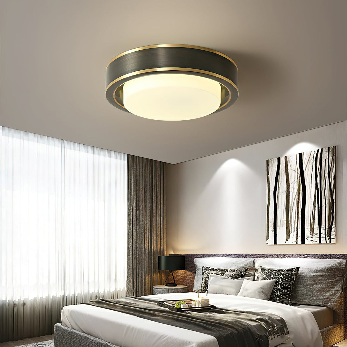 Wide Round Frosted Glass LED Flush Ceiling Light