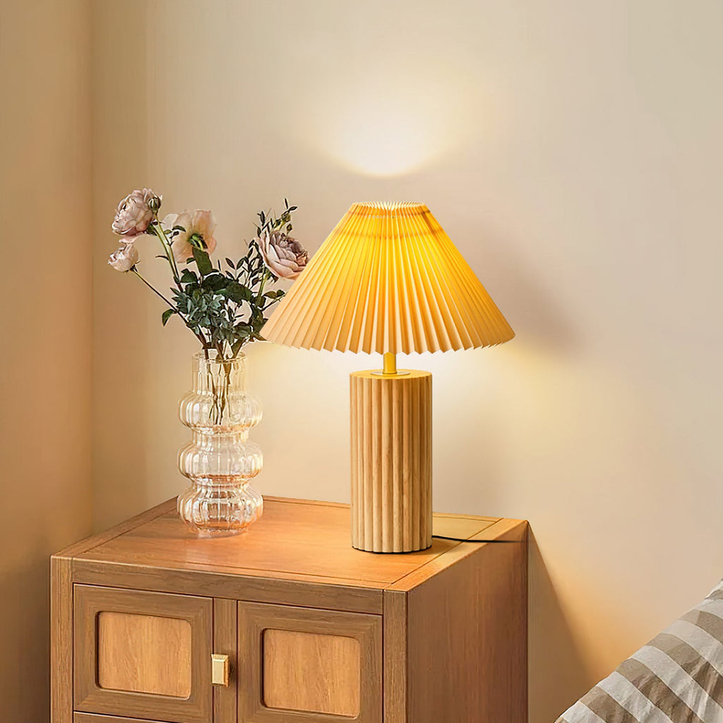 Ribbed Base Pleated Cone Table Lamp