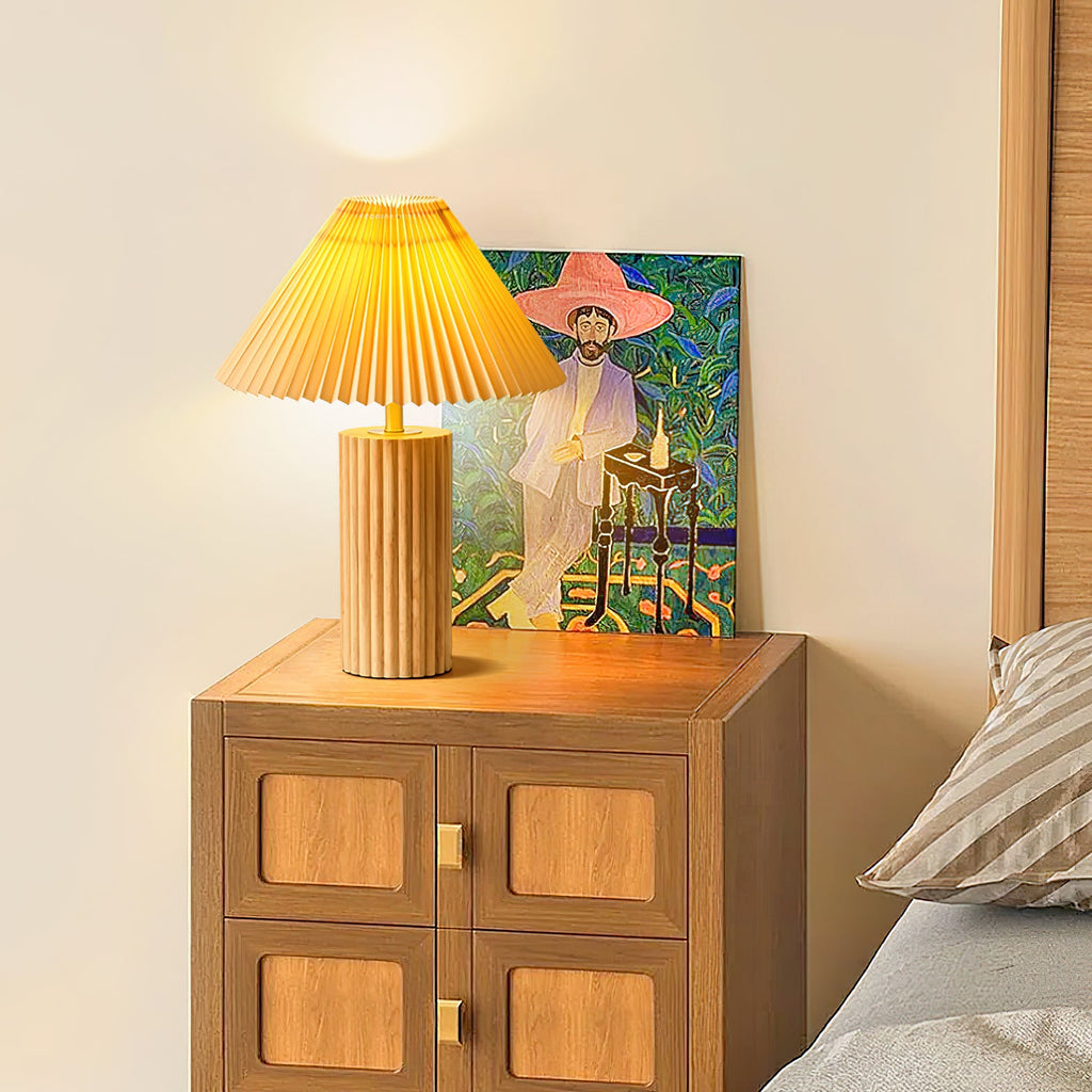 Ribbed Base Pleated Cone Table Lamp