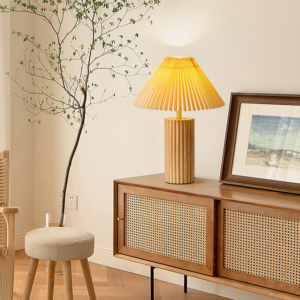 Ribbed Base Pleated Cone Table Lamp