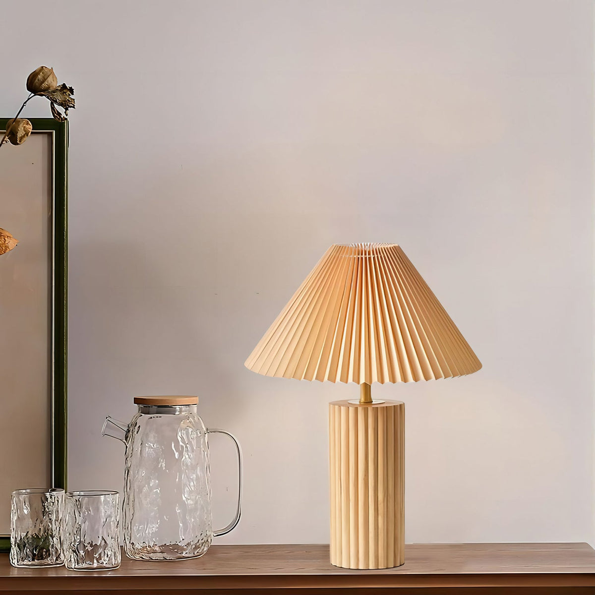 Ribbed Base Pleated Cone Table Lamp