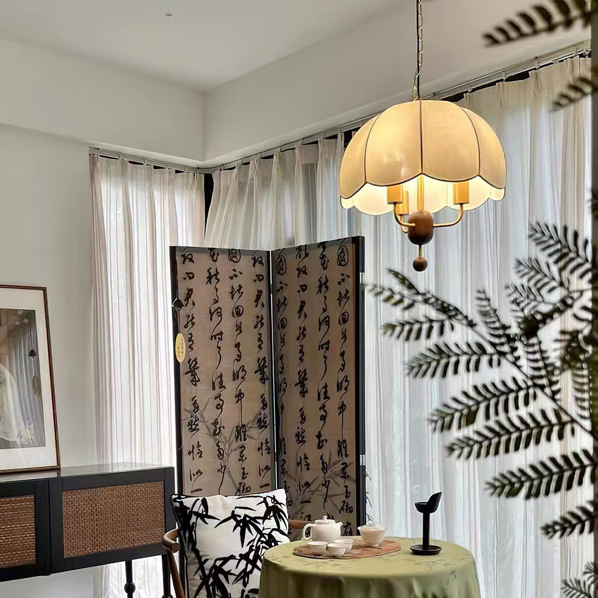 Scalloped Fabric Dome Pendant Lamp