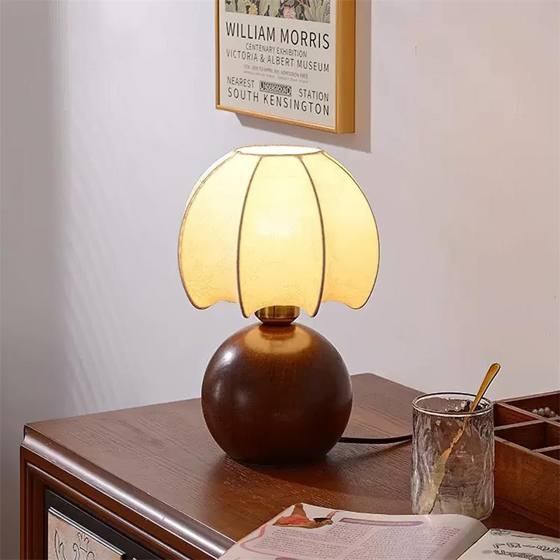 Paneled Petal Shade Walnut Table Lamp