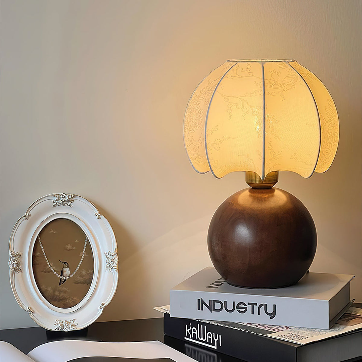 Paneled Petal Shade Walnut Table Lamp