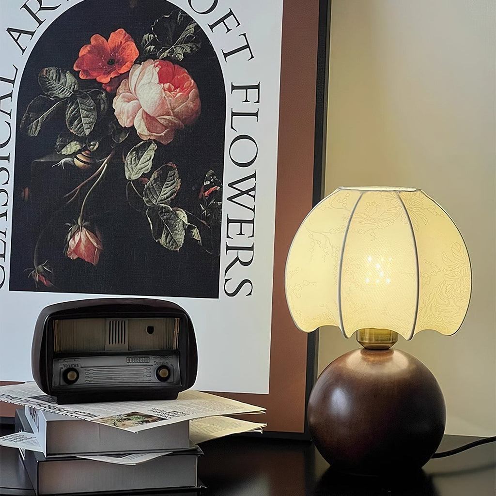 Paneled Petal Shade Walnut Table Lamp